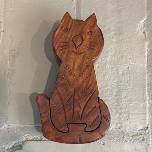 Handcrafted‎ Wooden Cat Puzzle Box/Trinket Box